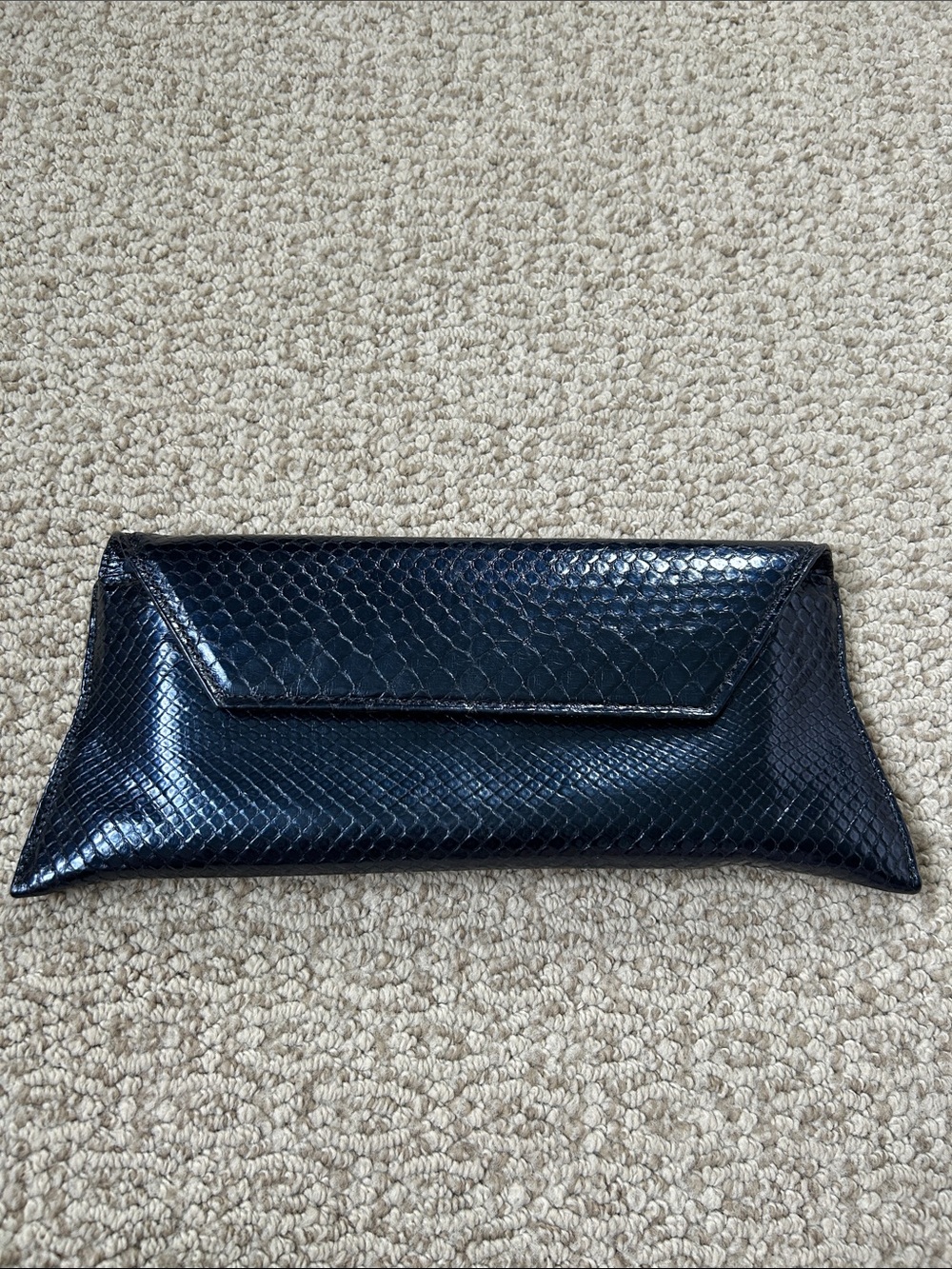 Navy Leather Snake Embossed Envelope Clutch